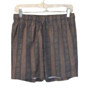 RSQ Brown Black Stripe Swim Shorts Drawstring Elastic Waist Size Small
